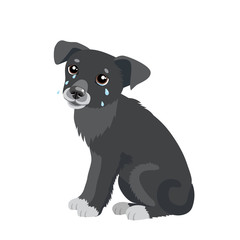 Sad Crying Dog Cartoon Vector Illustration. Dog With Tears. Weep Homeless Pet. Crying Dog Emoji. Crying Dog Face.