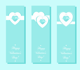 Set of banners Valentines Day with symbols hearts and lettering for concept design poster, greeting card or invitation. Cartoon style. Vector illustration.