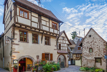 street in Riquewihr, Alsace, France
