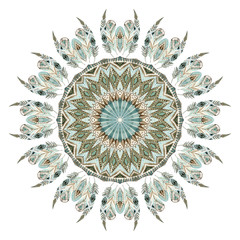 Watercolor ethnic feathers abstract mandala.