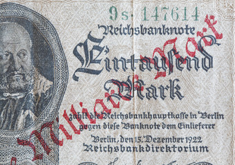 Deutsche Reichsmark Banknote, Aufdruck Eine Milliarde Mark