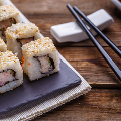 Delicious fresh rolls closeup