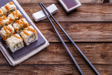 Delicious fresh rolls closeup