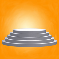 Round stage blank podium for award ceremony. 3D render illustration pedestal isolated on orange background