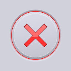 Cancel red button with grey background. Round web 3d icon