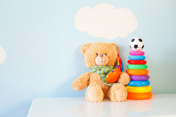 Toy bear talking on the phone