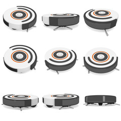 Robot vacuum cleaner set. 3d render isolated on white. Smart cleaning technology concept