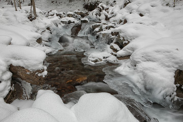 Freezing stream in the mountains of the Carpathians.