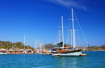 Naklejka na ściany i meble Moored yachts, near Kekova island, Turkey