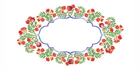 The pattern of the flowers of pomegranate. Watercolor.