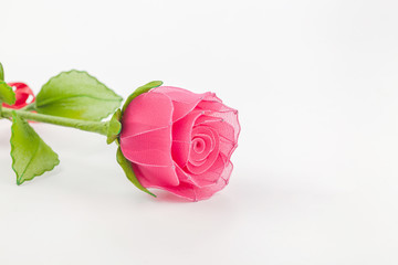 artificial dark pink  rose on white background