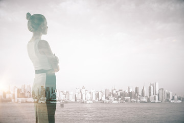 Attractive woman on city background