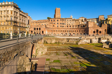Fototapeta na wymiar Rome, Italy. Emperor Trajan's Market, (100 - 112 years BC.) and the Militia Tower (about 1200)