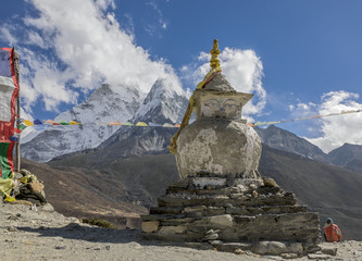 Ancient Buddhist stupa near Dingboche valley - Everest region, Nepal, Himalayas