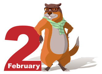 February 2 Groundhog Day. Marmot casts shadow
