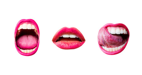 Set of three mouths with different expressions isolated on white