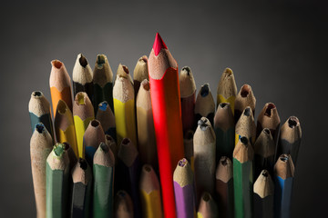 Pencil Inspire Concept, Sharp Creative Idea in Crowd Used Broken Pencils without Imagination