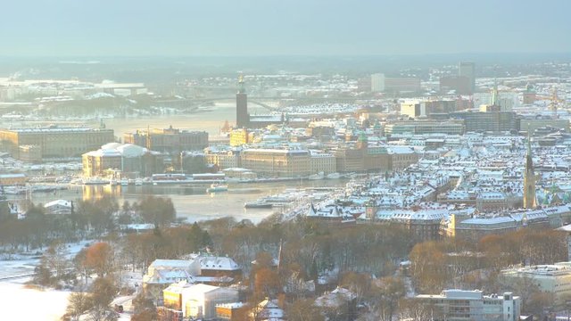 A wintry Stockholm seen from tower Kaknastornet.