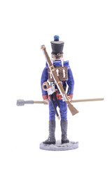 tin soldier Gunner Army foot artillery, 1813 Isolated on white