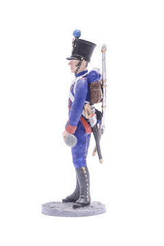 tin soldier Gunner Army foot artillery, 1813 Isolated on white