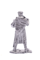 tin soldier crusader with sword isolated on white