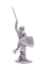 tin soldier medieval knight with sword and shield isolated on wh