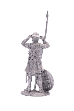 tin soldier medieval knight with spear and shield isolated on wh