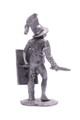 tin soldier knight with sword isolated on white