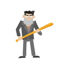 Obraz premium an angry guy with a bat suit. the bouncer and security guard. vector illustration of cartoon