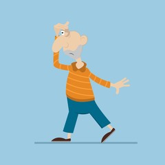 funny man looks into the distance. vector illustration of cartoon
