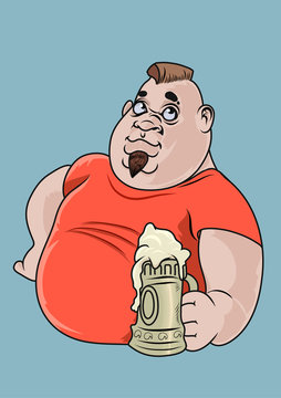 A happy fat boy having a big beer. Vector Illustration