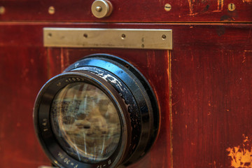 vintage wooden camera closeup