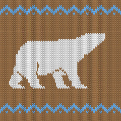 Obraz premium Knitted brown seamless pattern with polar bear with snow