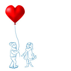  love, 14.02, heart, boy, girl, lovers,illustration, Roman, balloon, Valentine's day, red heart, blue , white