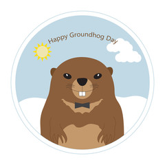 Happy Groundhog Day. Greeting card with cute groundhog in frame. Vector illustration.