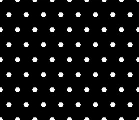 Vector monochrome seamless pattern, simple geometric texture with little hexagons, abstract black & white minimalist background. Dark repeat backdrop. Design element for prints, decoration, textile