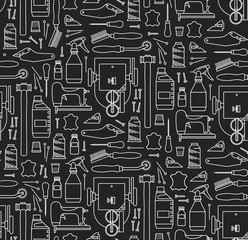 Vector seamless pattern of furrier tools. Print on black background