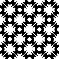 Vector monochrome seamless pattern. Abstract black & white geometric texture in oriental style, repeat tiles. Endless ornamental background, contrast design for prints, decoration, textile, clothing