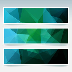 Abstract banner with business design templates. Set of Banners with polygonal mosaic backgrounds. Geometric triangular vector illustration. Green, blue colors.