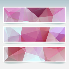 Set of banner templates with abstract background. Modern vector banners with polygonal background. Pink, white colors.
