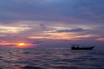 Silhouette of thai boat during the sunset - 132512955