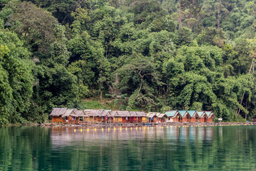 Bamboo bungalows floating at the Cheow Lan Lake, Khao Sok National Park, Thailand - 132512995