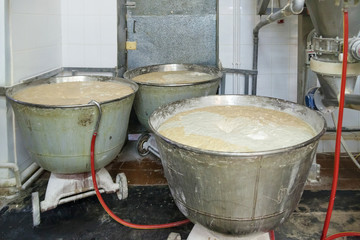 The dough in the mixing tanks in bakery shop