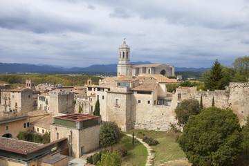 Fototapeta na wymiar View of the Old Town of Girona, Catalonia, Spain.