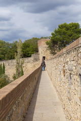 Fototapeta na wymiar Historic center of Girona - medieval walls, Catalonia, Spain.