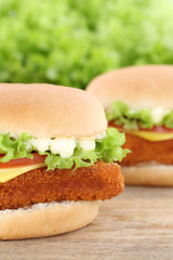 Fischburger Fisch Burger Backfisch Hamburger Closeup Nahaufnahme