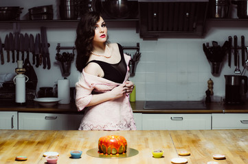 Beautiful hostess, cake like big donut with red fondant