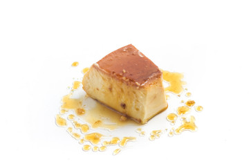 Milk Pudding. Brazilian Flan isolated on white background