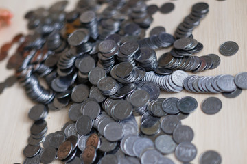 Ukrainian silver coins. stack of coins. Pyramid of money