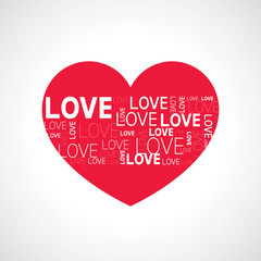 Text of love in red heart. Valentines day heart design